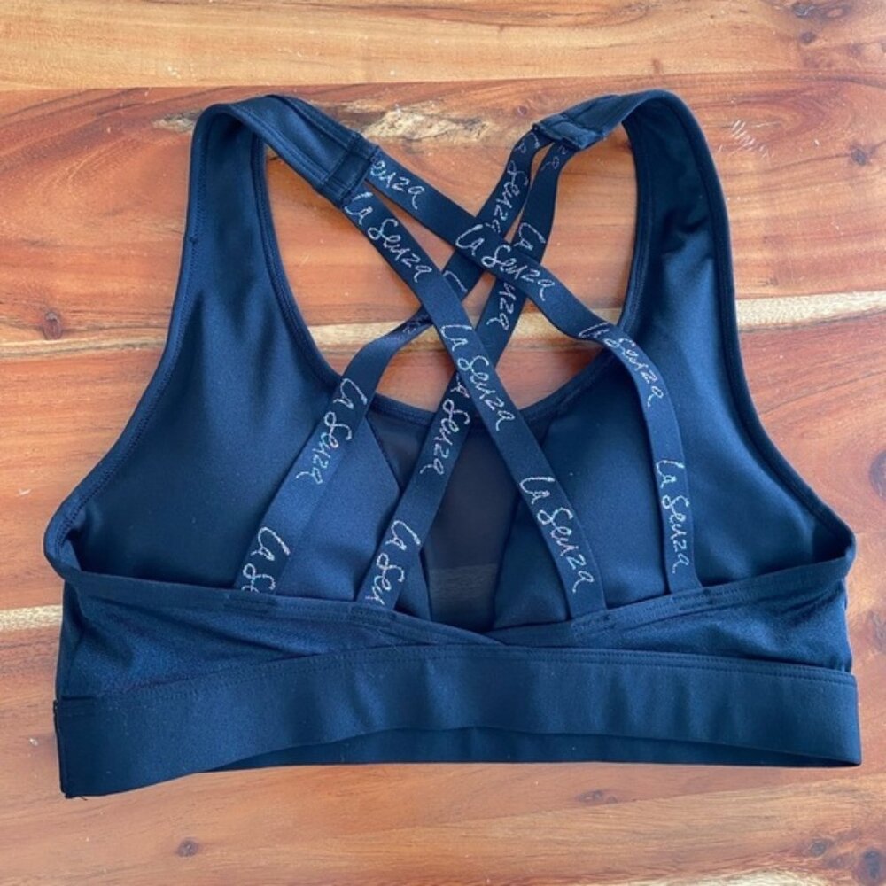 La Senza Cross Back Strap Glitter Mesh Cut Out Black Sports Bra